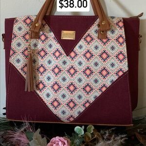 Stylish Burgundy and Tan Women's Bag
